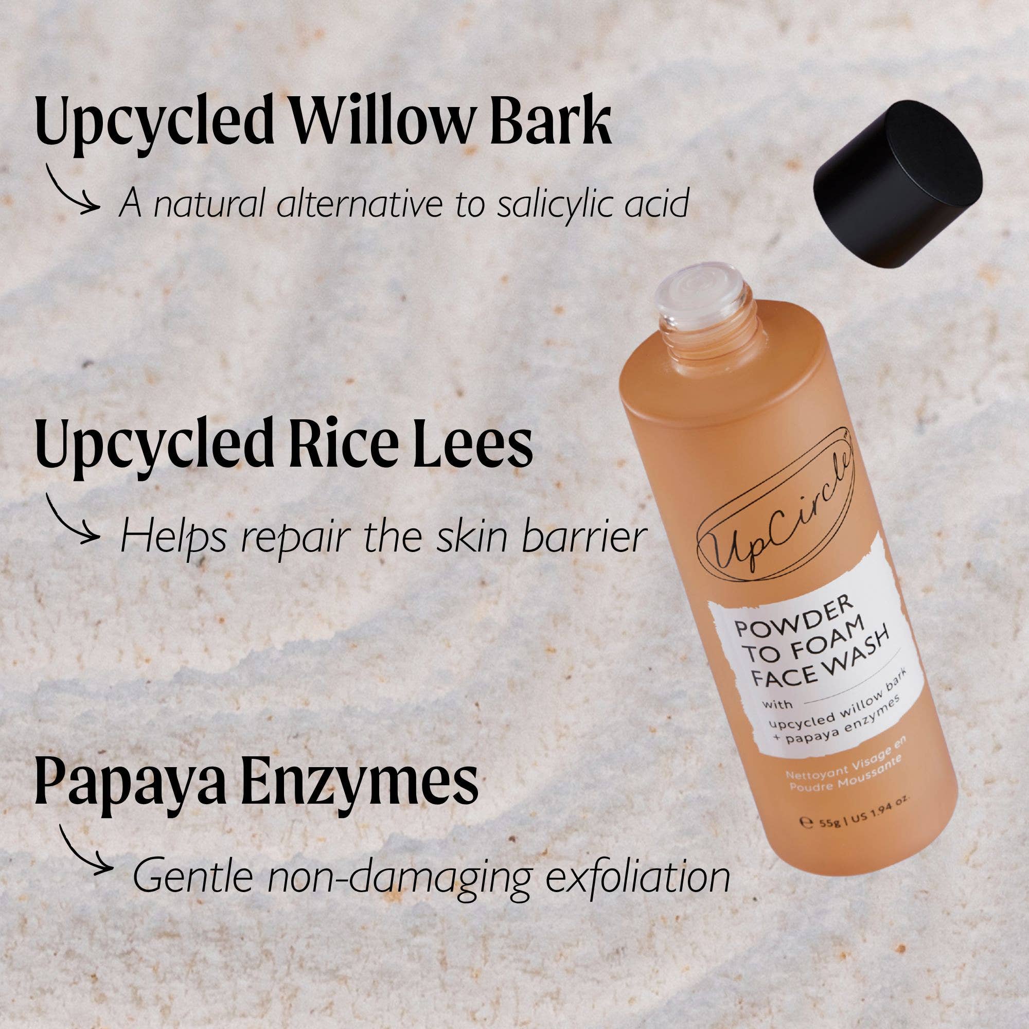 Powder-to-Foam Face Wash with Upcycled Willow Bark + Papaya