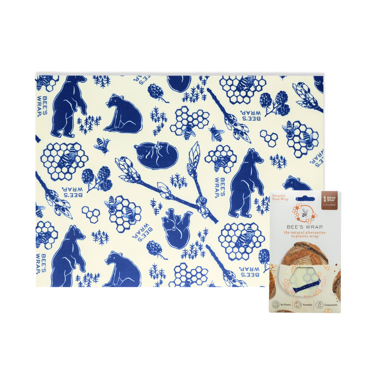 Bees Wrap Beeswax Reusable Bread Wrap - Bees &amp; Bears Print
