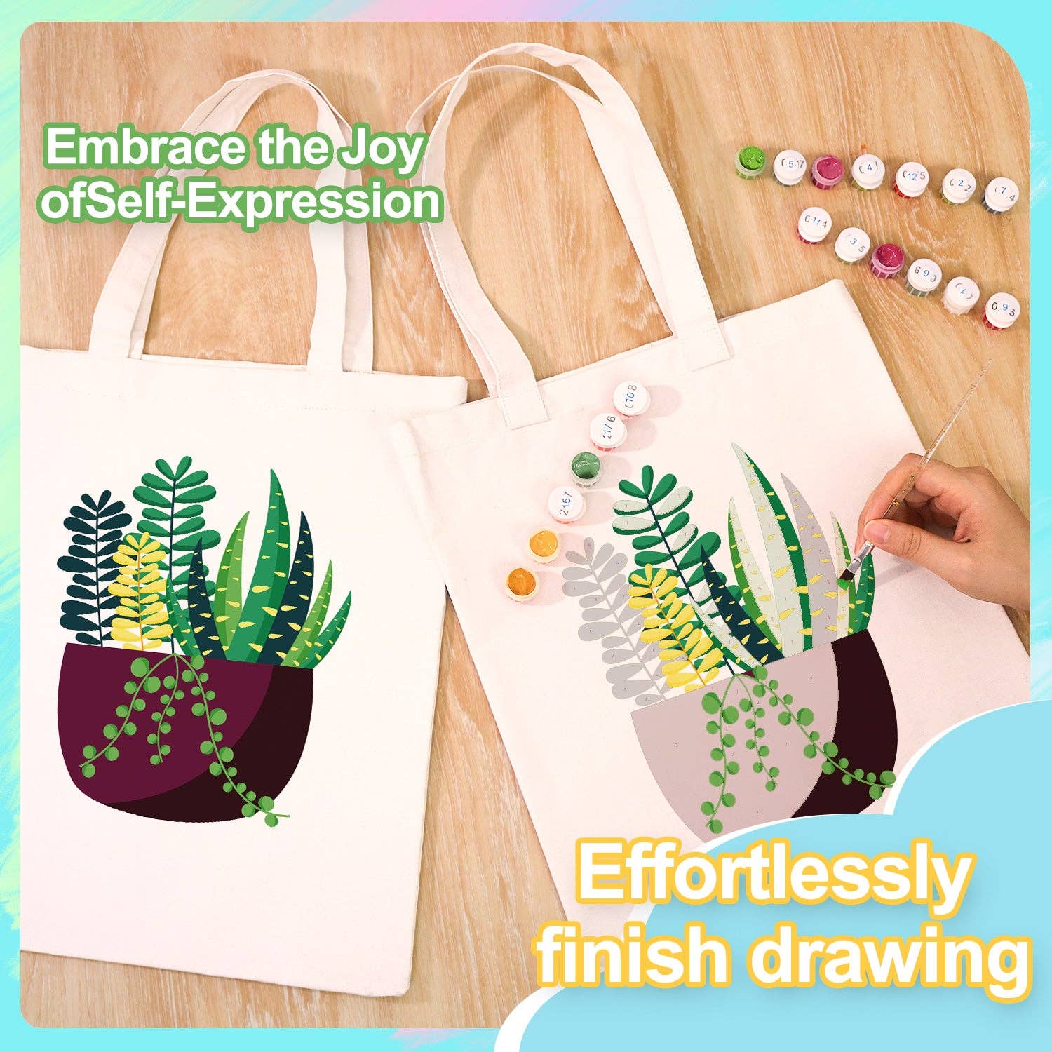 Paint Your Numbers - Succulent Garden Tote Paint by Numbers Kit