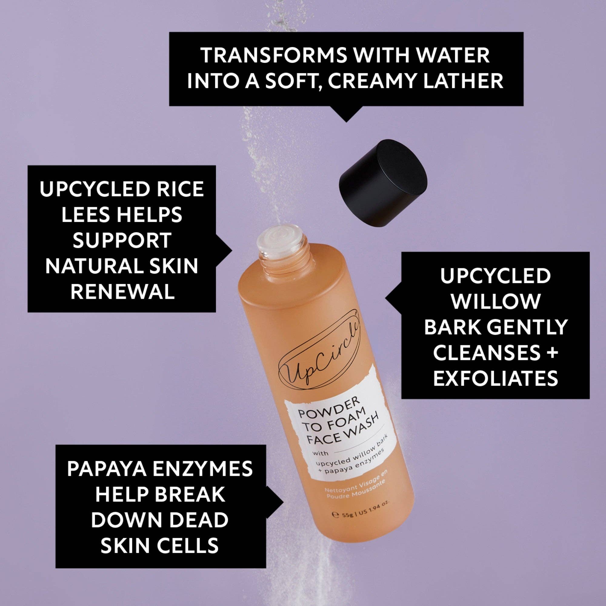 Powder-to-Foam Face Wash with Upcycled Willow Bark + Papaya