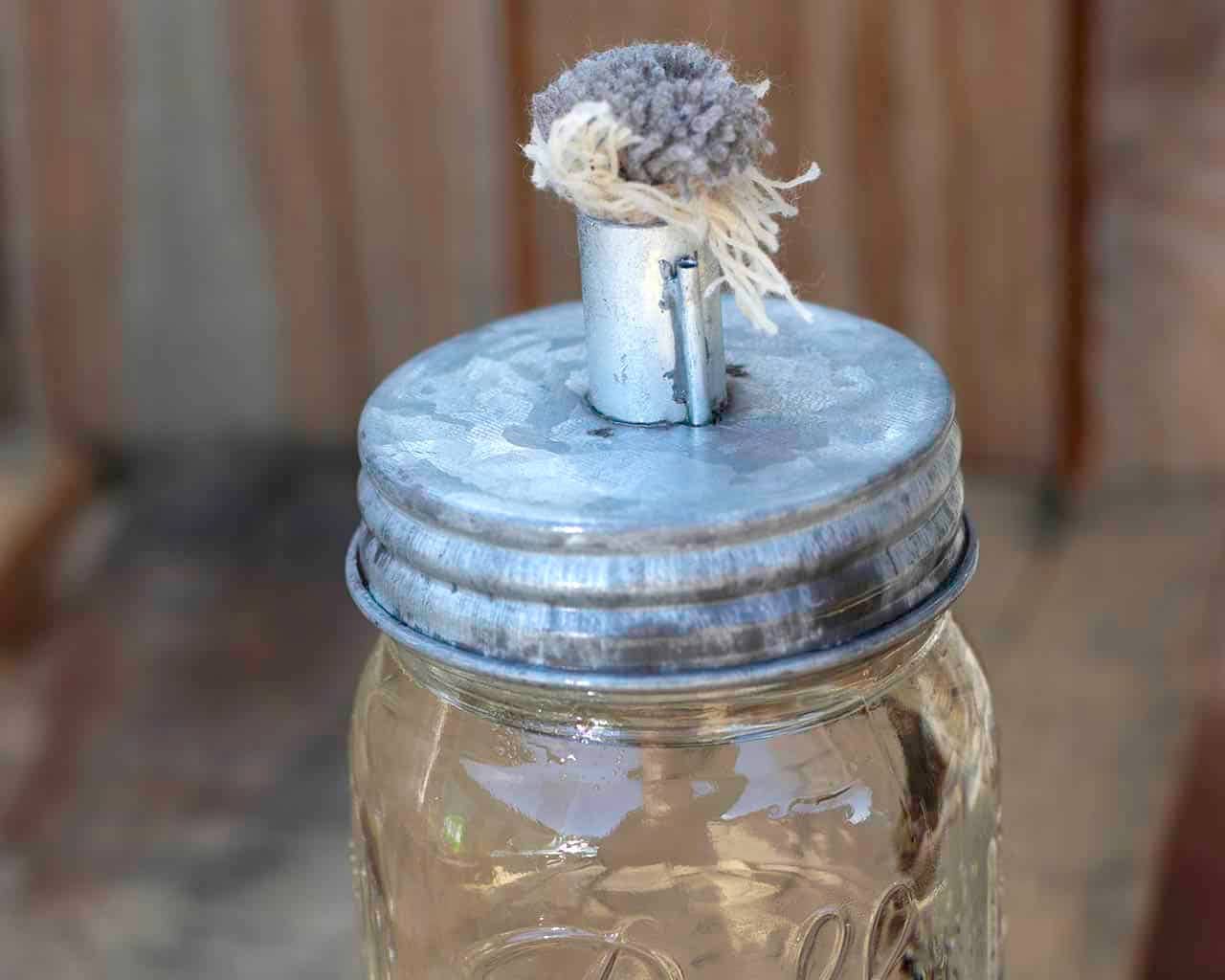 Tiki Torch Oil Lamp Lid in Galvanized Metal for Mason Jars