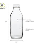 Fox Run Classic Glass Milk Bottle With Lid, 32 oz or 1 Quart