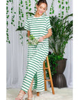 Striped Short Sleeve Maxi Dress with Side Slit