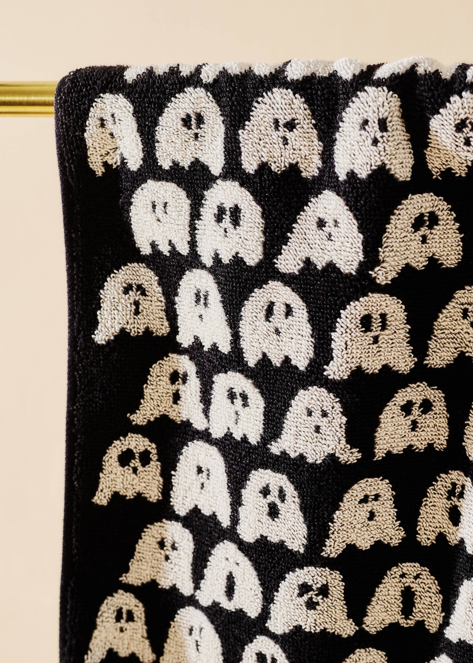Ghost Spooky Cute Black and White Terry Cloth Hand Towel