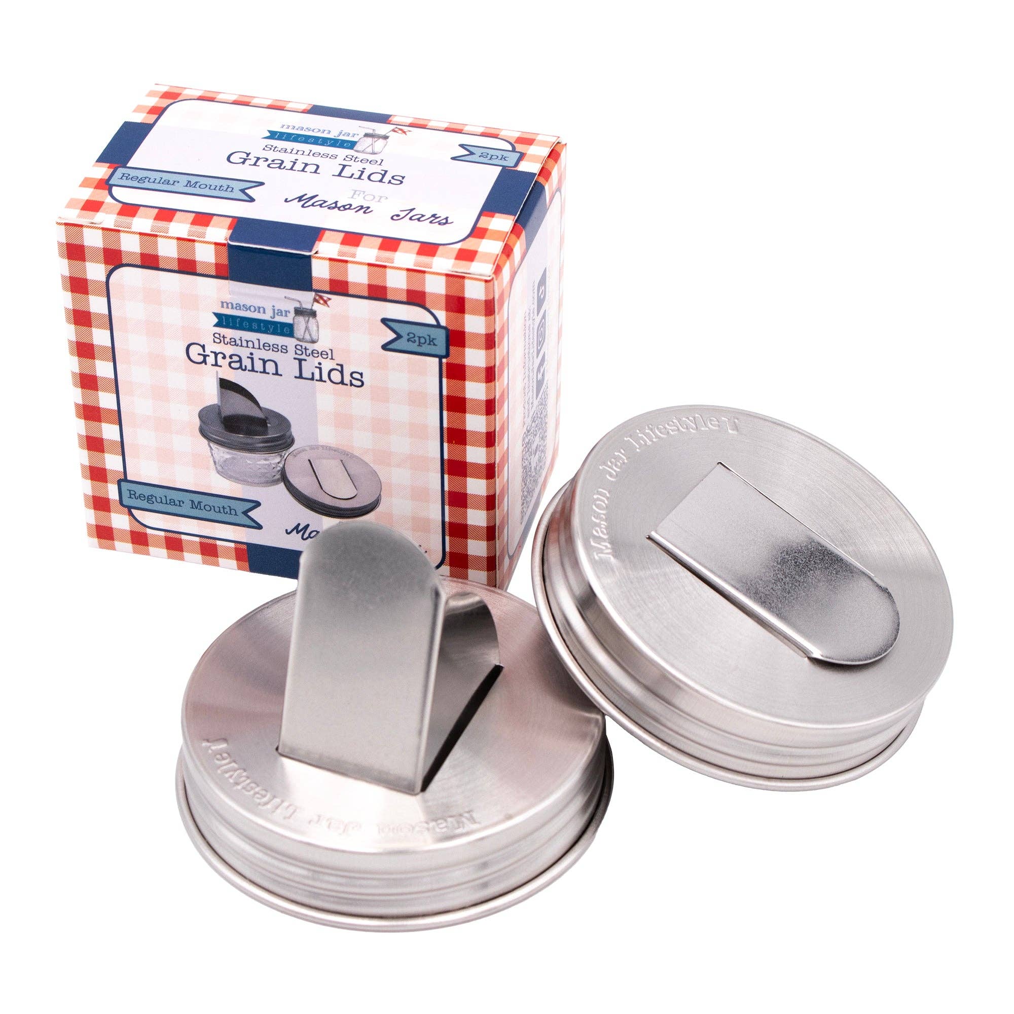 Mason Jar Lifestyle - Grain Dispenser Stainless Steel Lids for Mason Jars 2 Pack
