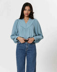 Ladies Half Button Long Sleeve Cotton Blouse