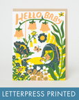 Egg Press Manufacturing - Hello Baby Bassinet (Yellow) Letterpress Greeting Card by Phoebe Wahl