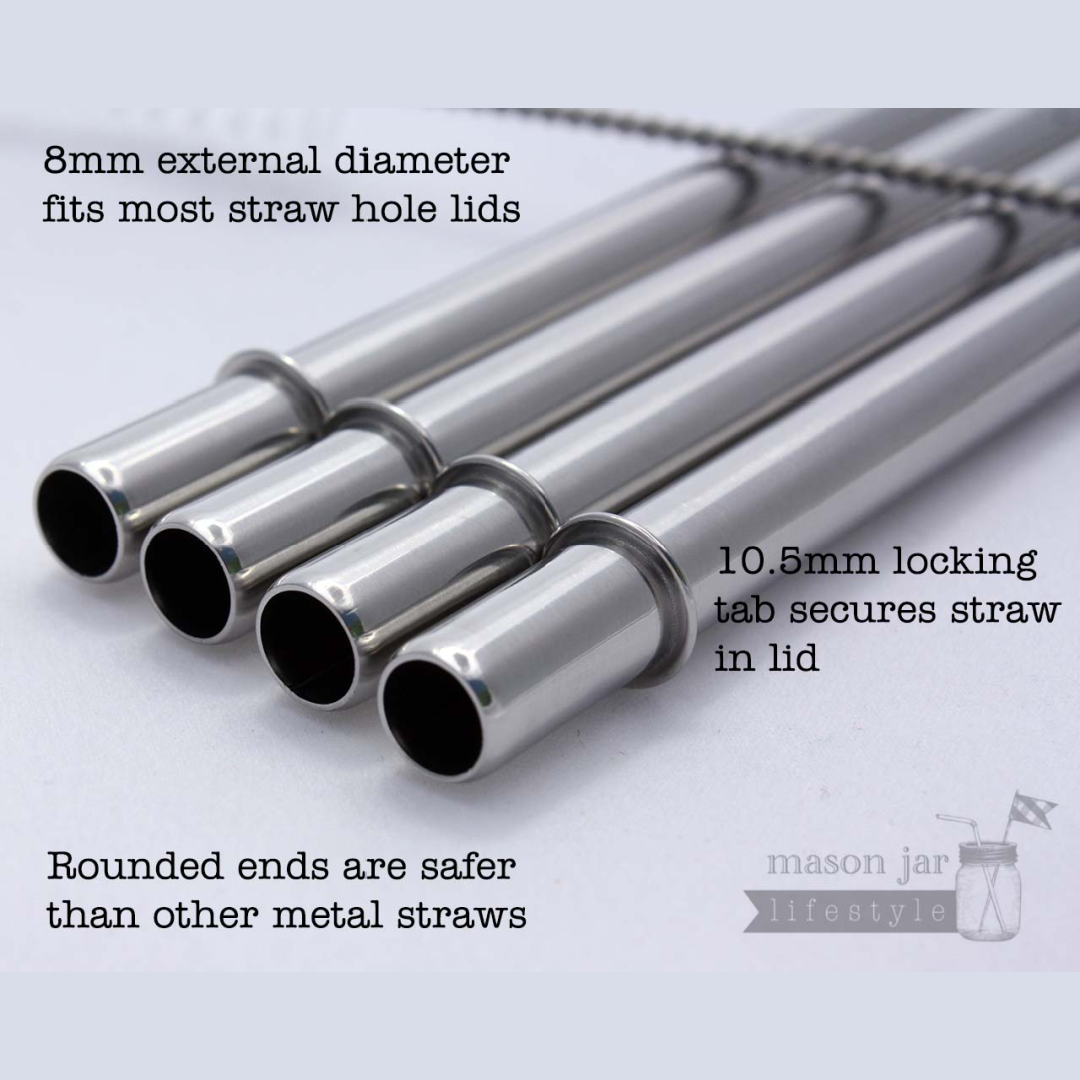 Long Safer Rounded End Stainless Steel Straw for Quart Jars