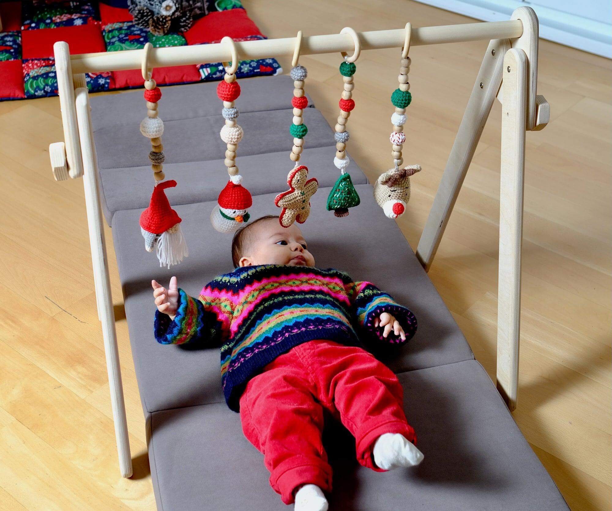 Montessori Baby Gym &amp; Hanging Toys Set | Wooden Play Gym for Babies