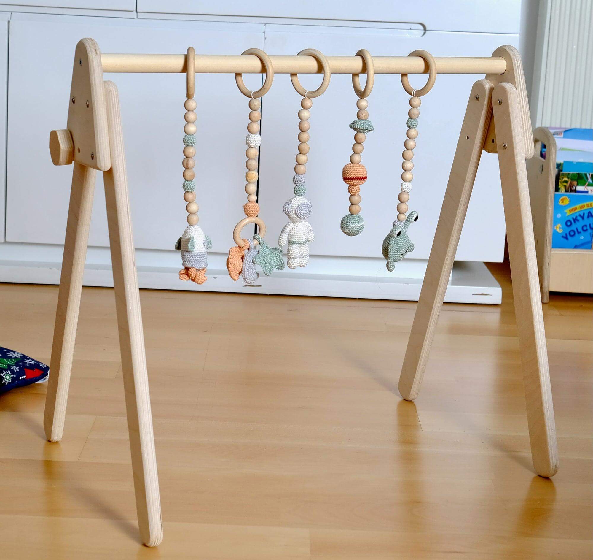 Montessori Baby Gym &amp; Hanging Toys Set | Wooden Play Gym for Babies