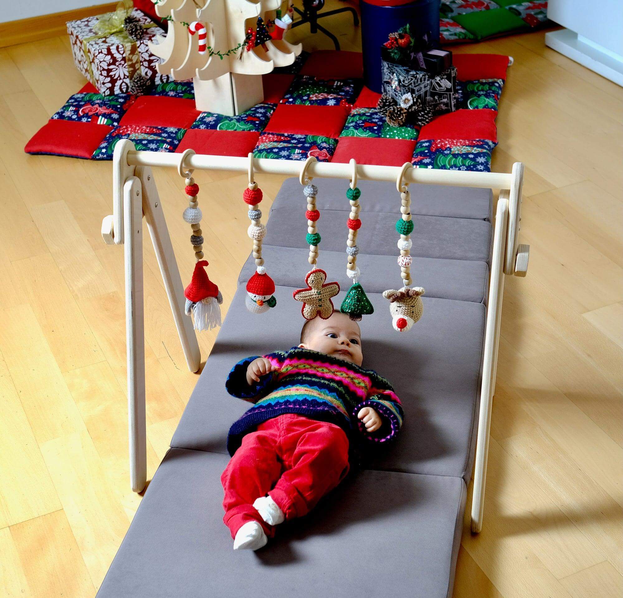 Montessori Baby Gym &amp; Hanging Toys Set | Wooden Play Gym for Babies