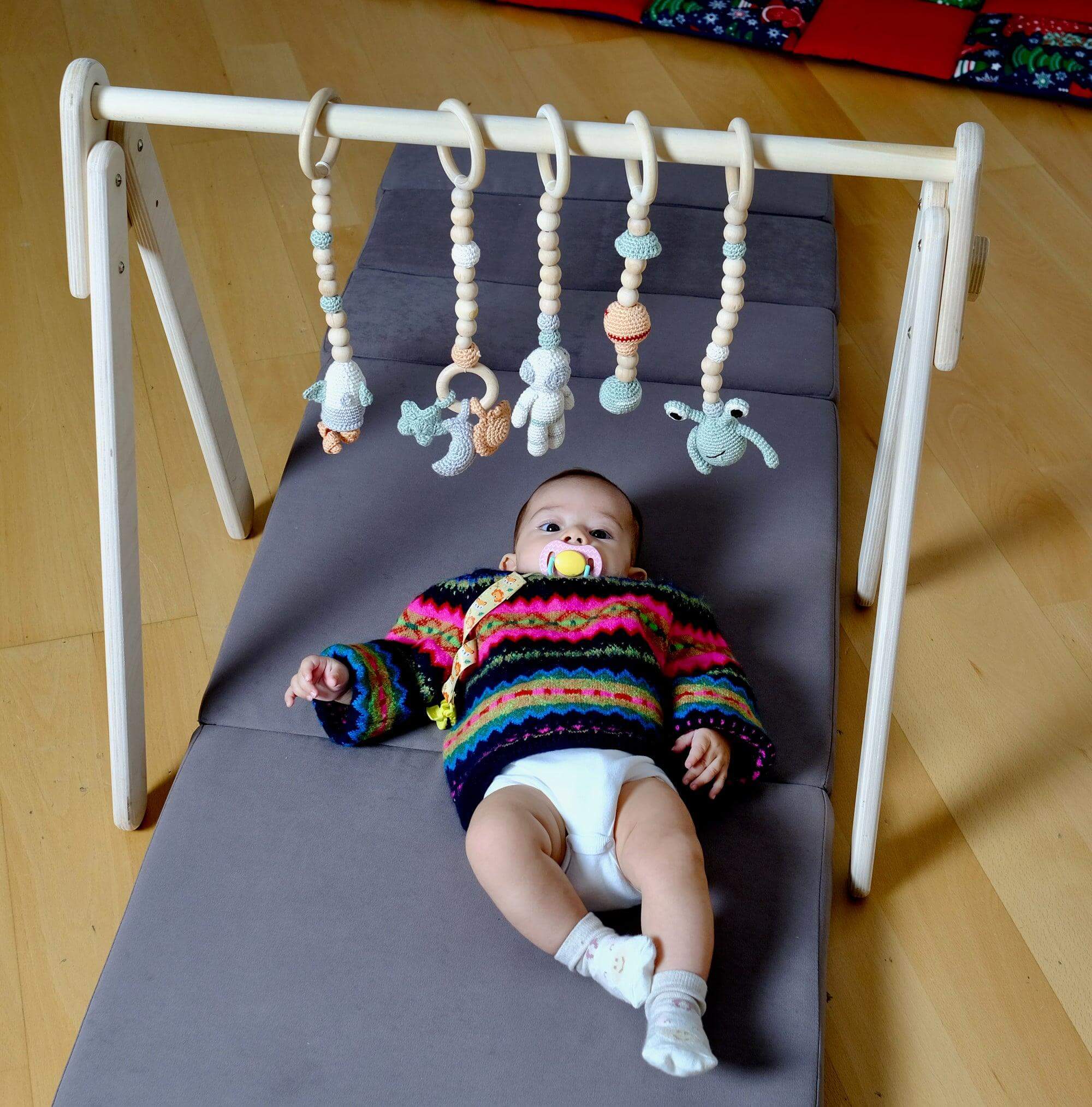Montessori Baby Gym &amp; Hanging Toys Set | Wooden Play Gym for Babies