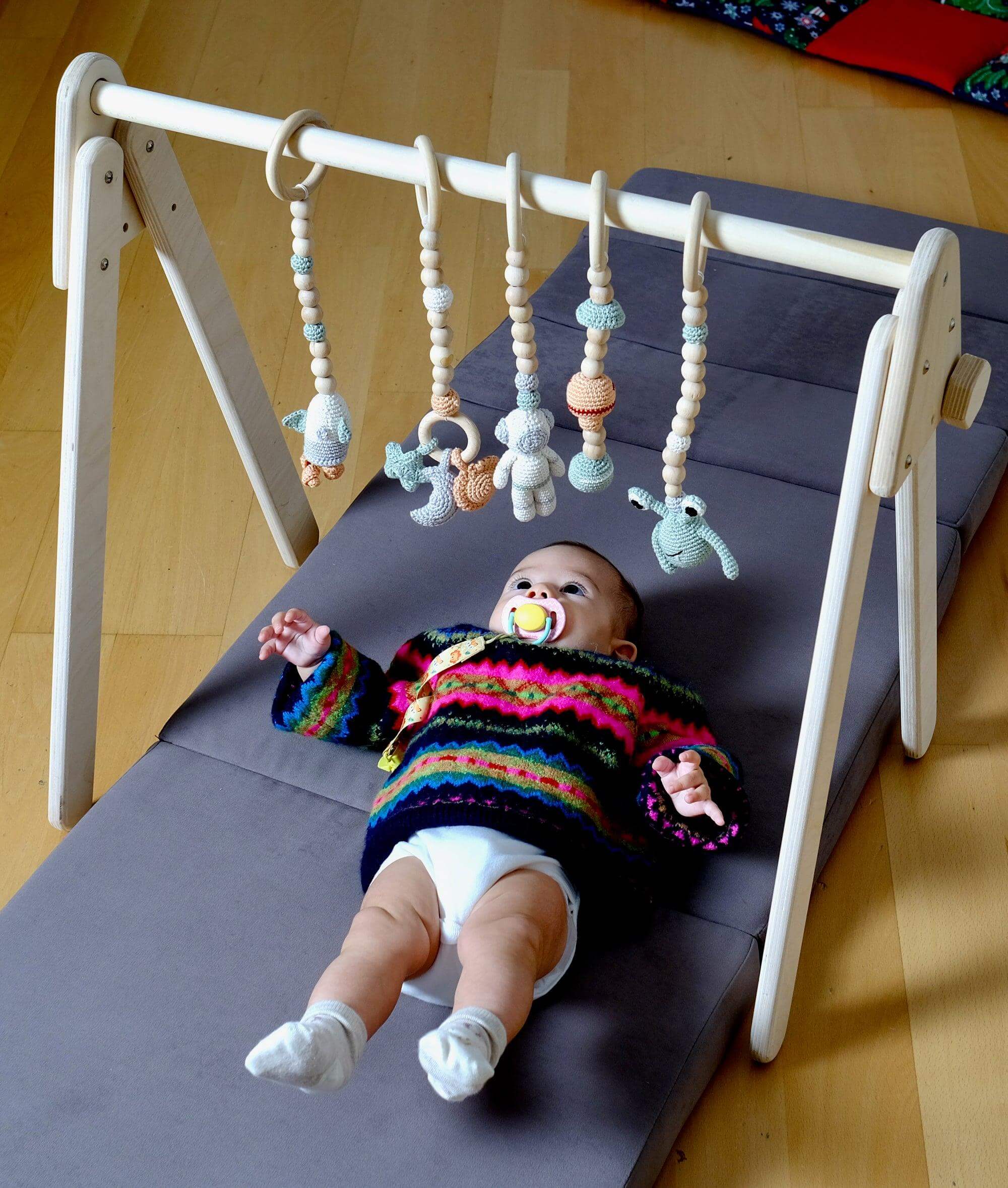 Montessori Baby Gym &amp; Hanging Toys Set | Wooden Play Gym for Babies