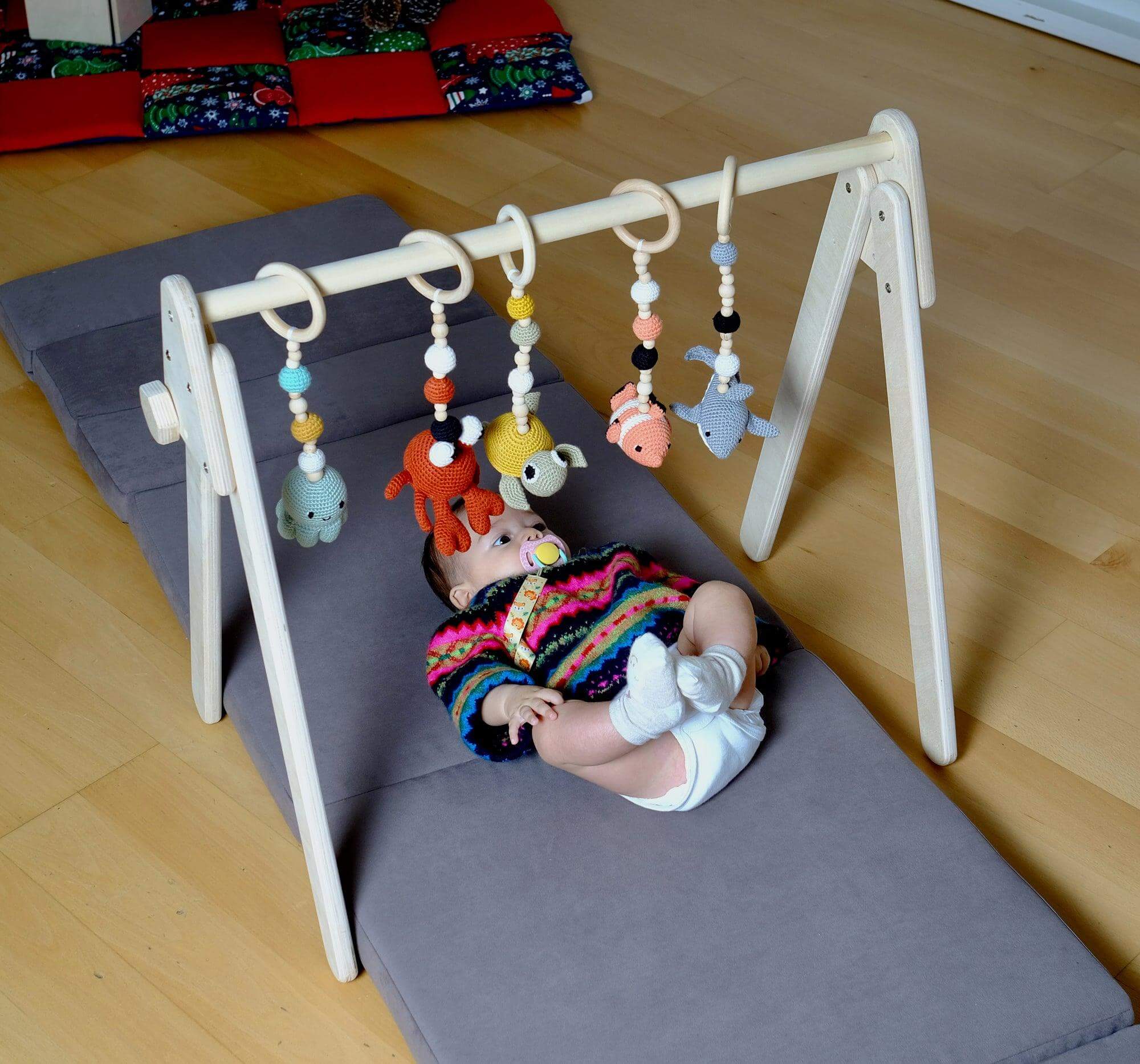 Montessori Baby Gym &amp; Hanging Toys Set | Wooden Play Gym for Babies