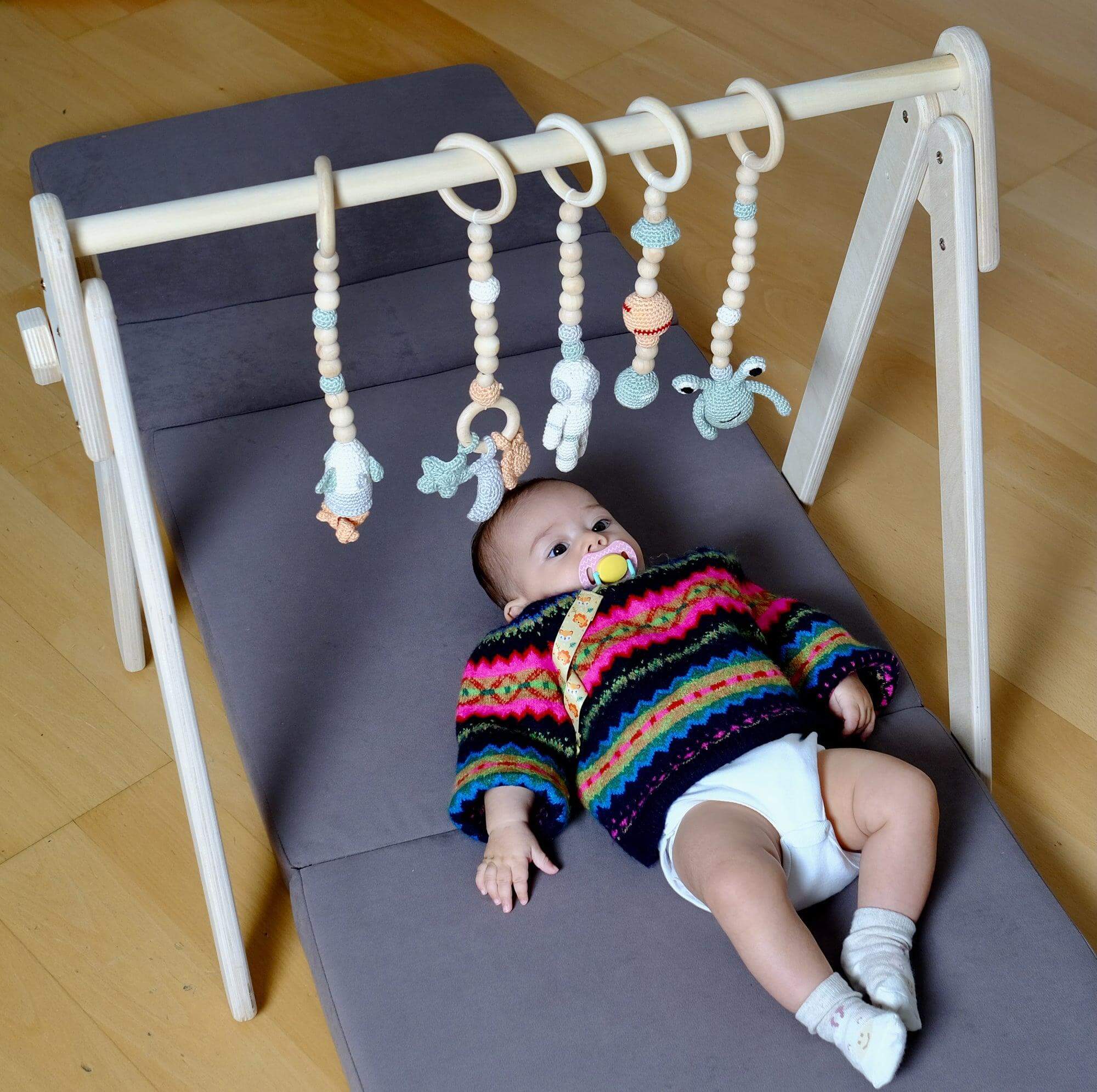 Montessori Baby Gym &amp; Hanging Toys Set | Wooden Play Gym for Babies