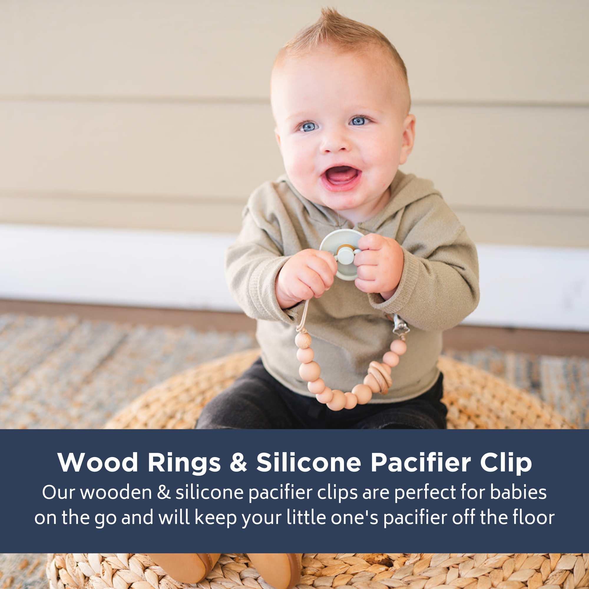 Silicone Bead &amp; Wood Ring Pacifier Clip