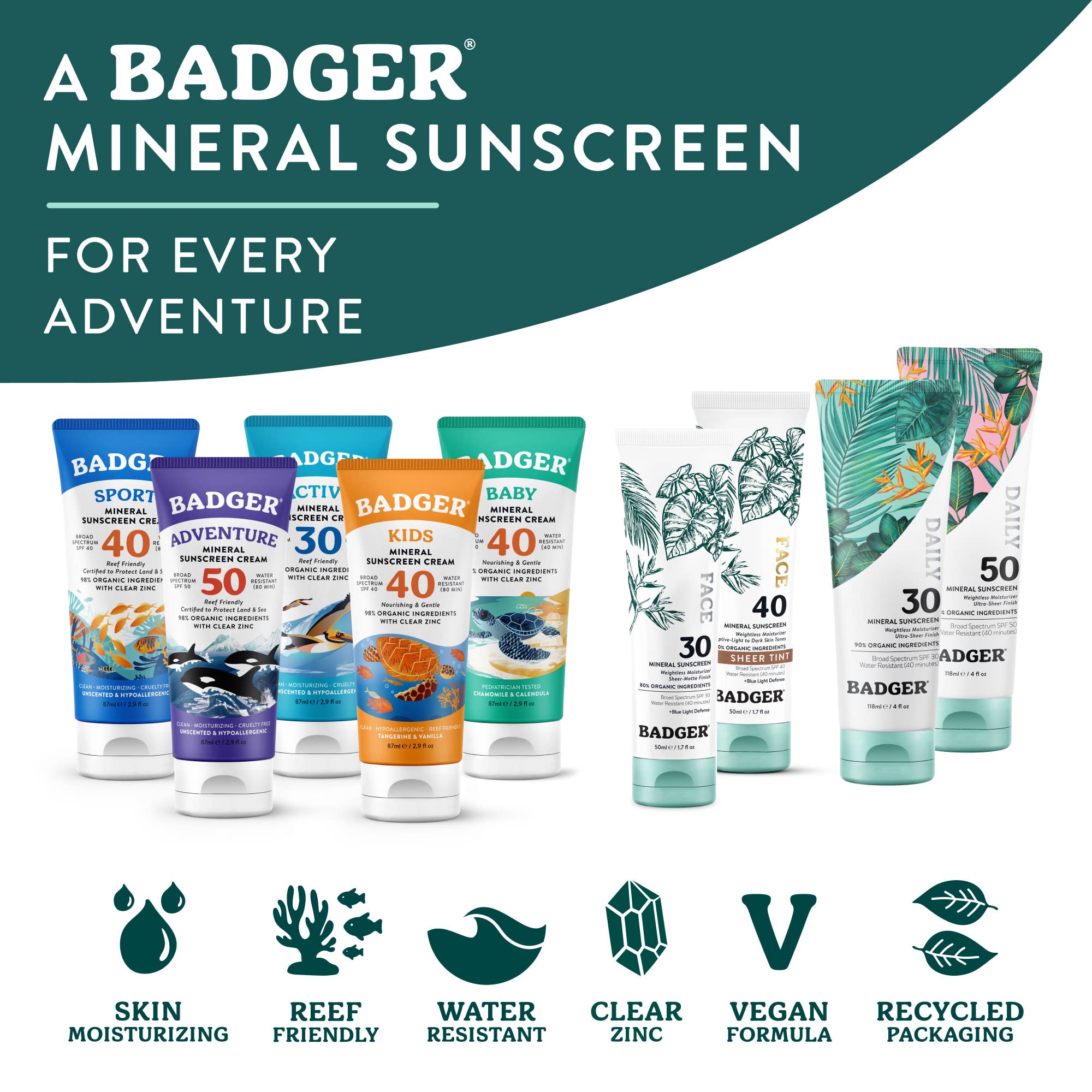 Badger Mineral Tinted Face Sunscreen SPF 40, with Zinc Oxide