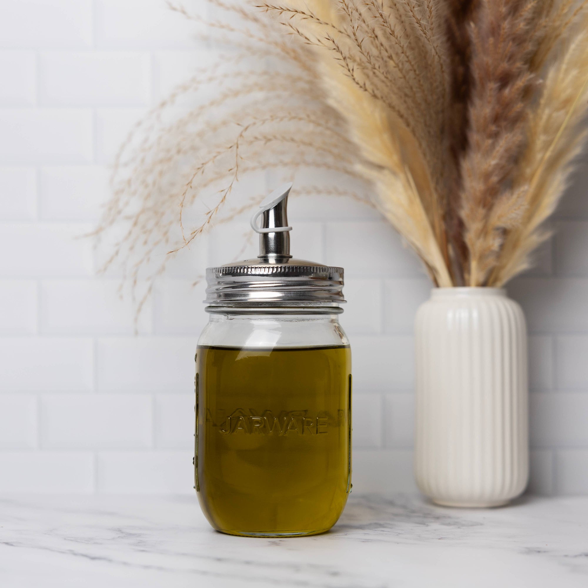 Jarware Glass Mason Jar and Oil Cruet Lid