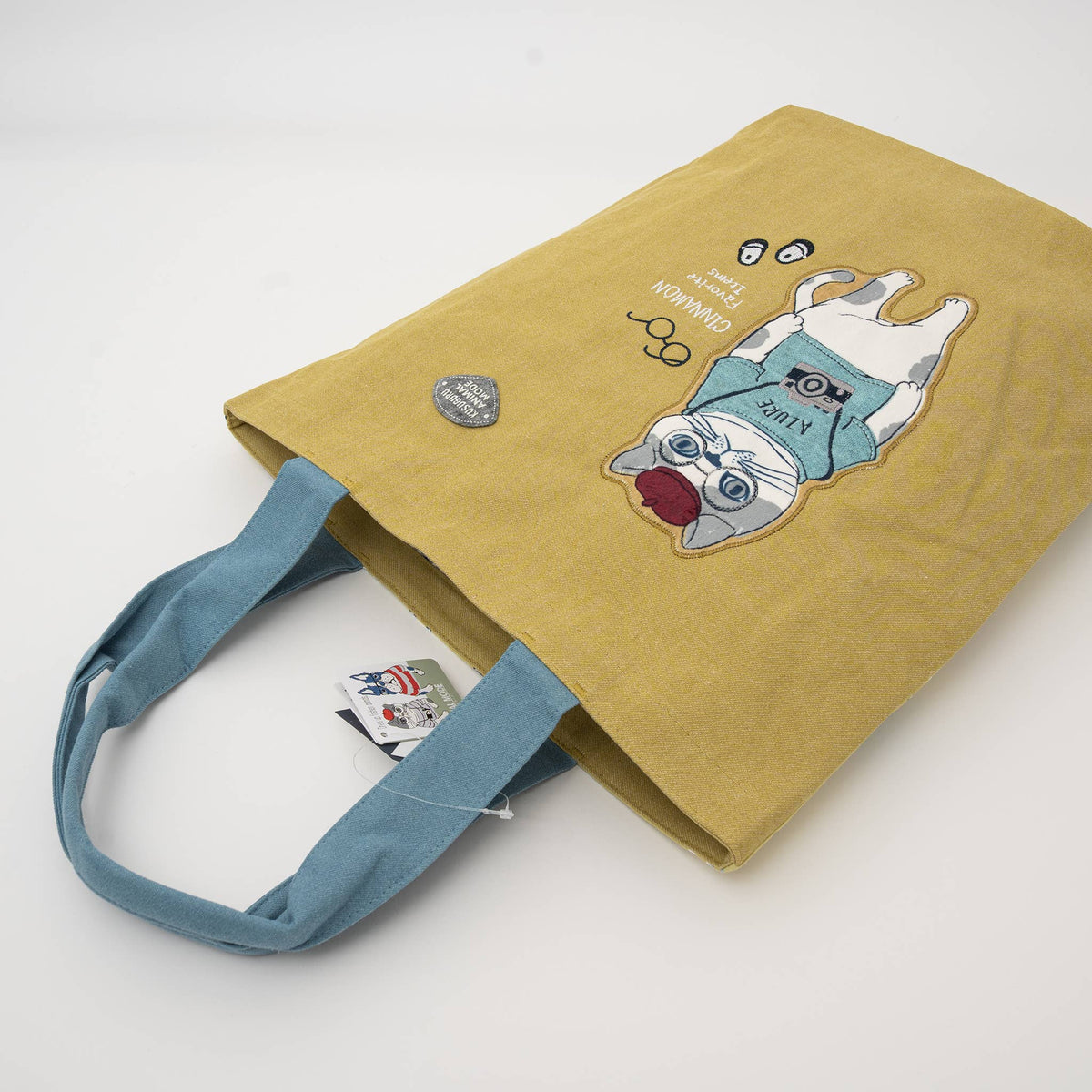 Kusuguru Japan Cat &amp; French Bulldog Embroidered Tote Bag - Y