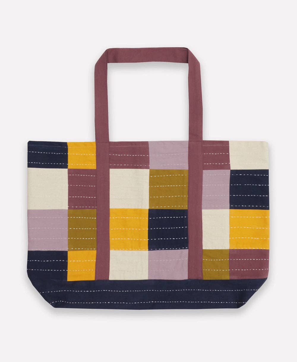 Checkered Canvas Tote Bag - Lilac