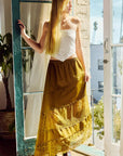 Lace Trim Asymmetrical Hem Satin Midi Skirt