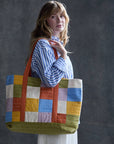 Checkered Canvas Tote Bag - Lilac