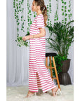 Striped Short Sleeve Maxi Dress with Side Slit