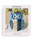 Owl Paper Vase | Blue, Peach & Gold | Fall Christmas & Luck