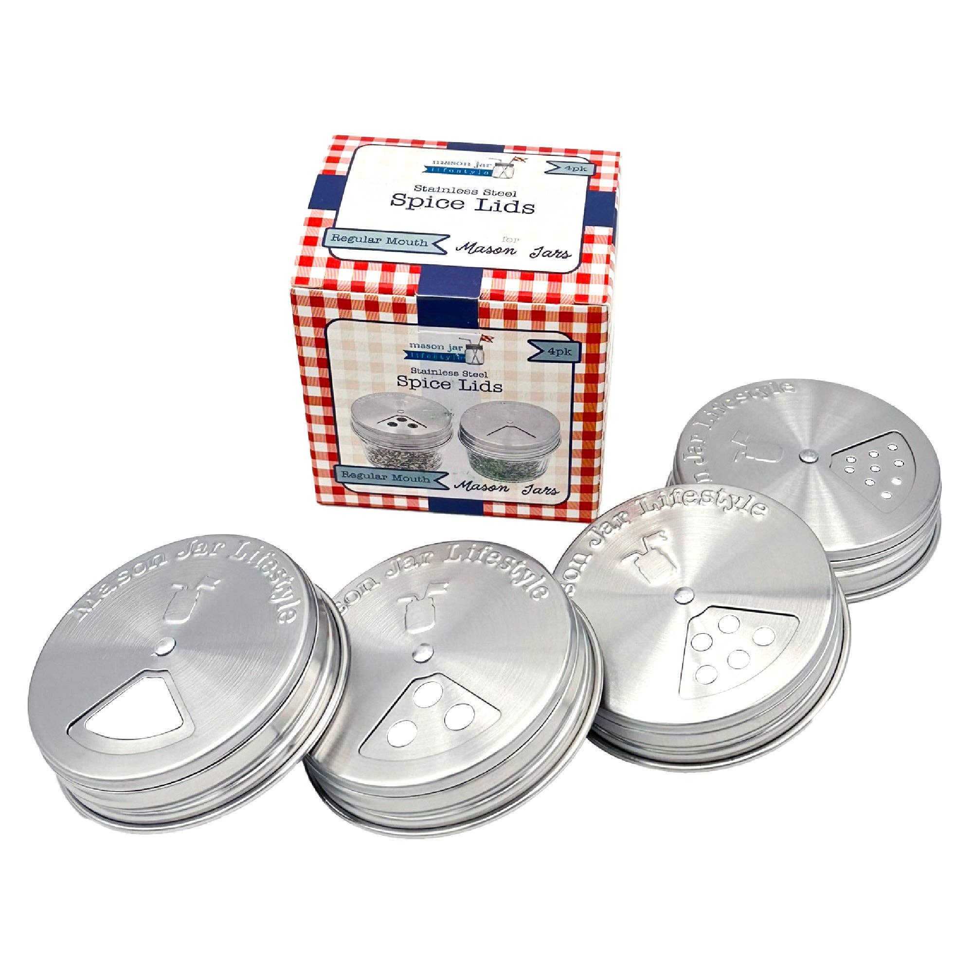 Mason Jar Lifestyle - 4 Pack Stainless Steel Spice Lids