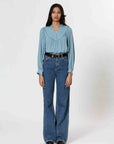 Ladies Half Button Long Sleeve Cotton Blouse