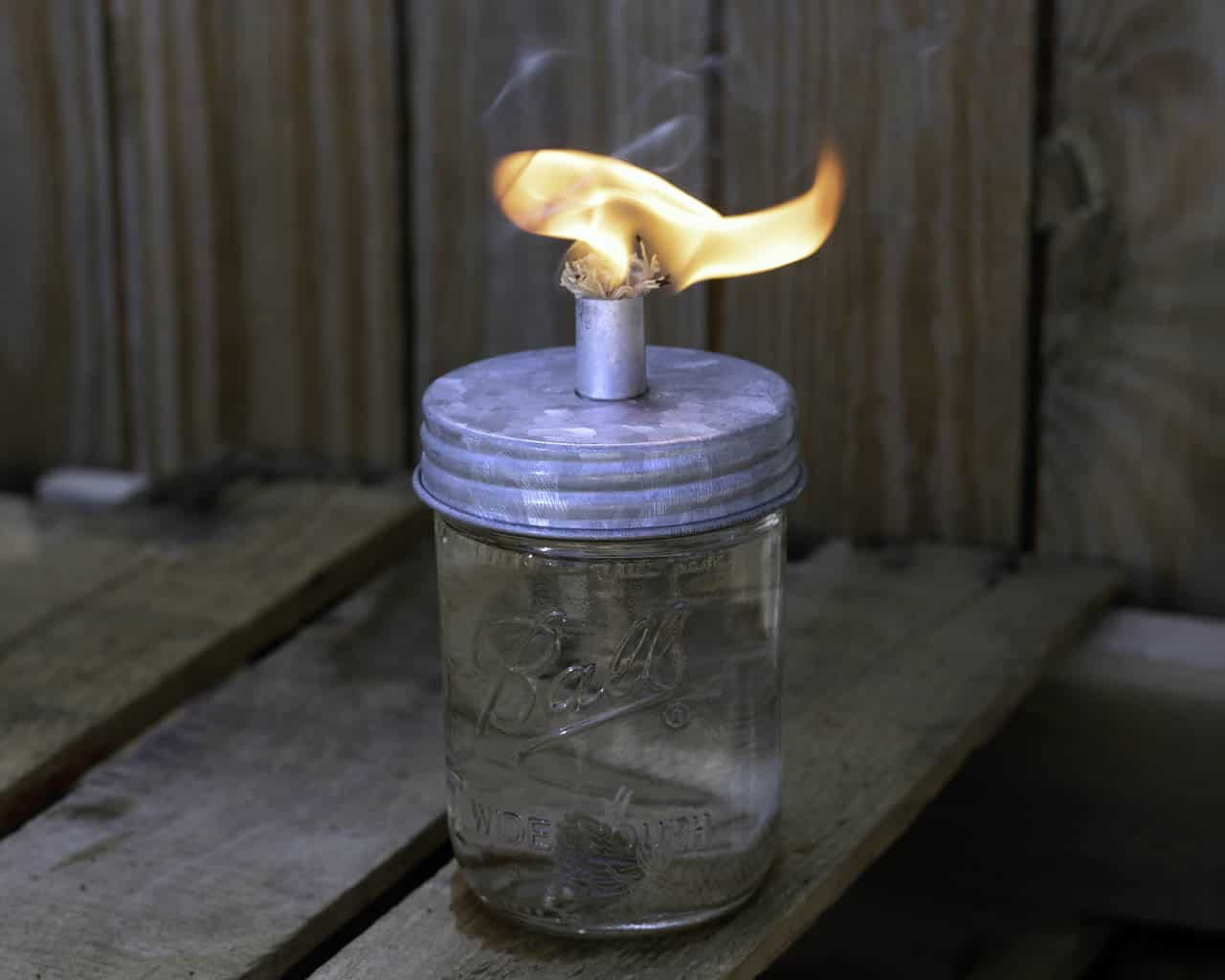 Tiki Torch Oil Lamp Lid in Galvanized Metal for Mason Jars