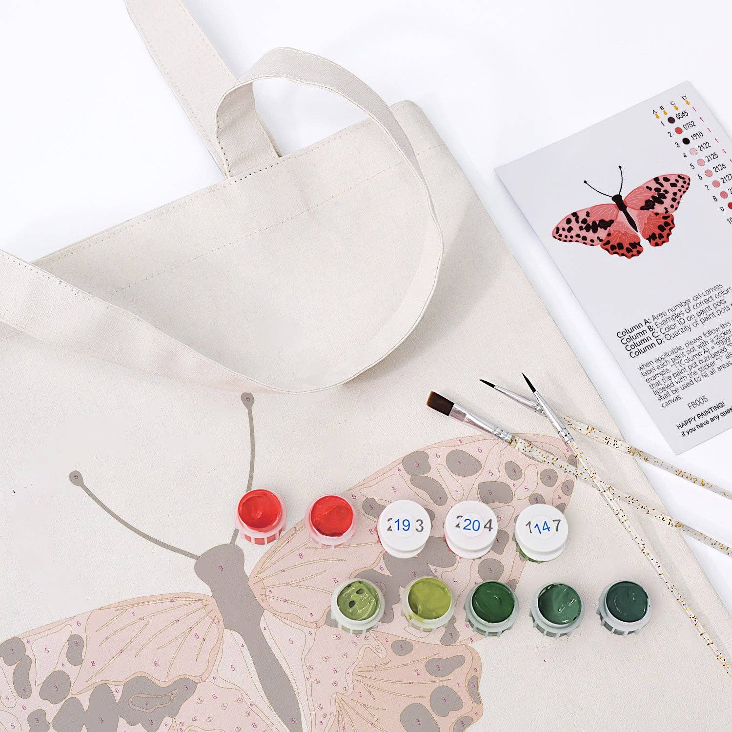 Paint Your Numbers - Blush Flutter Tote – Pink Butterfly Edition Paint by Numbers Kit