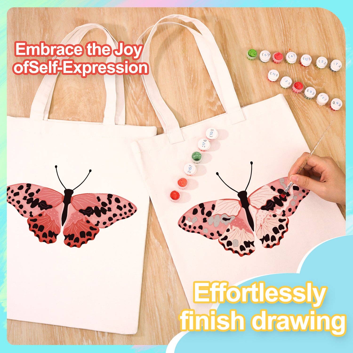 Paint Your Numbers - Blush Flutter Tote – Pink Butterfly Edition Paint by Numbers Kit