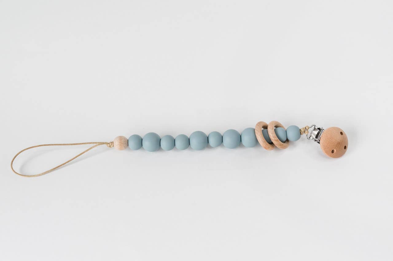 Silicone Bead &amp; Wood Ring Pacifier Clip
