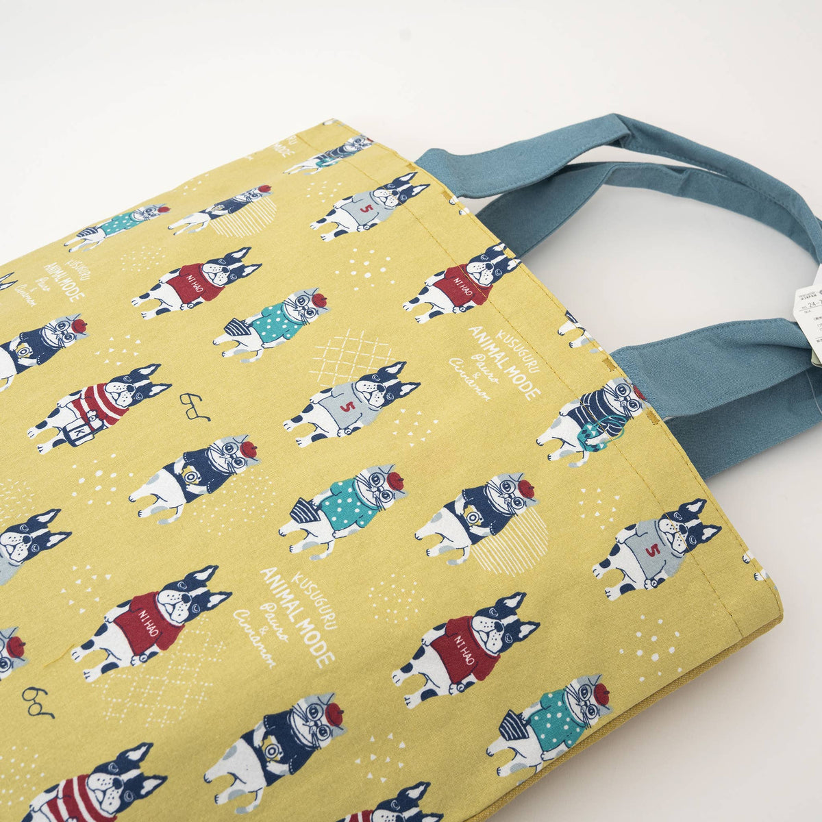 Kusuguru Japan Cat &amp; French Bulldog Embroidered Tote Bag - Y