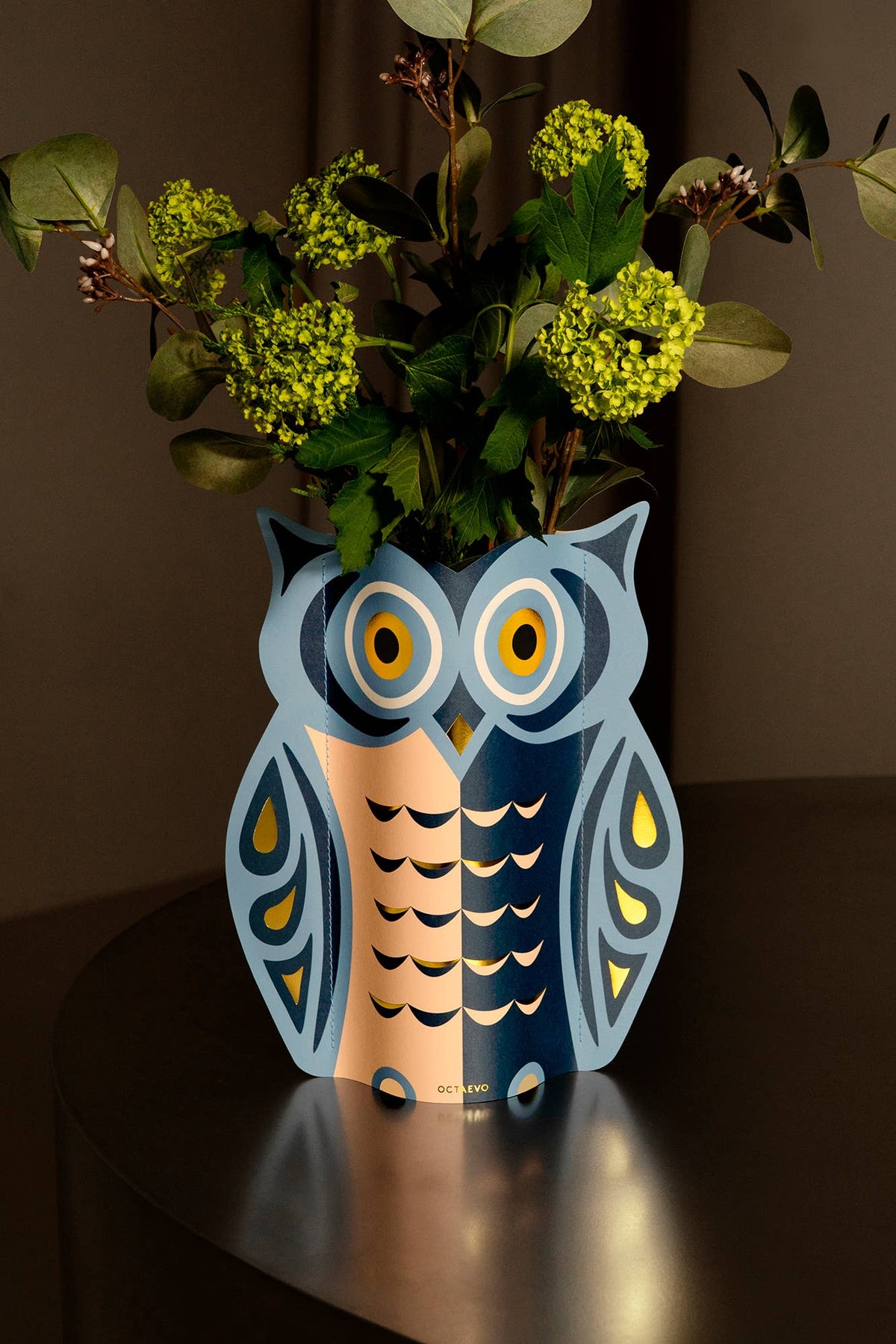 Owl Paper Vase | Blue, Peach &amp; Gold | Fall Christmas &amp; Luck