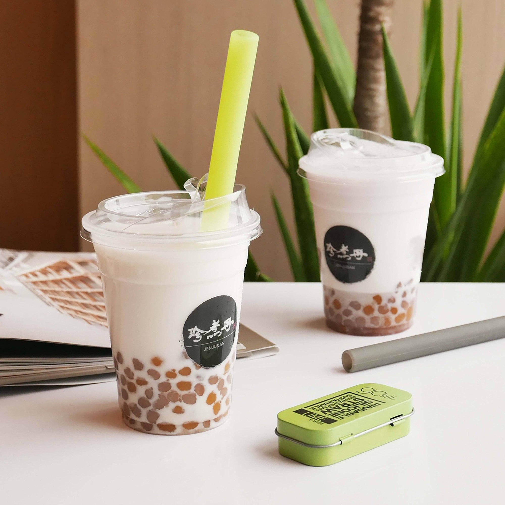 GoSili® 8.5" Extra Wide Silicone Straw, Eco-Friendly, Soft Reusable Boba/Milkshake Collapsible Drinking Straw with Travel Case