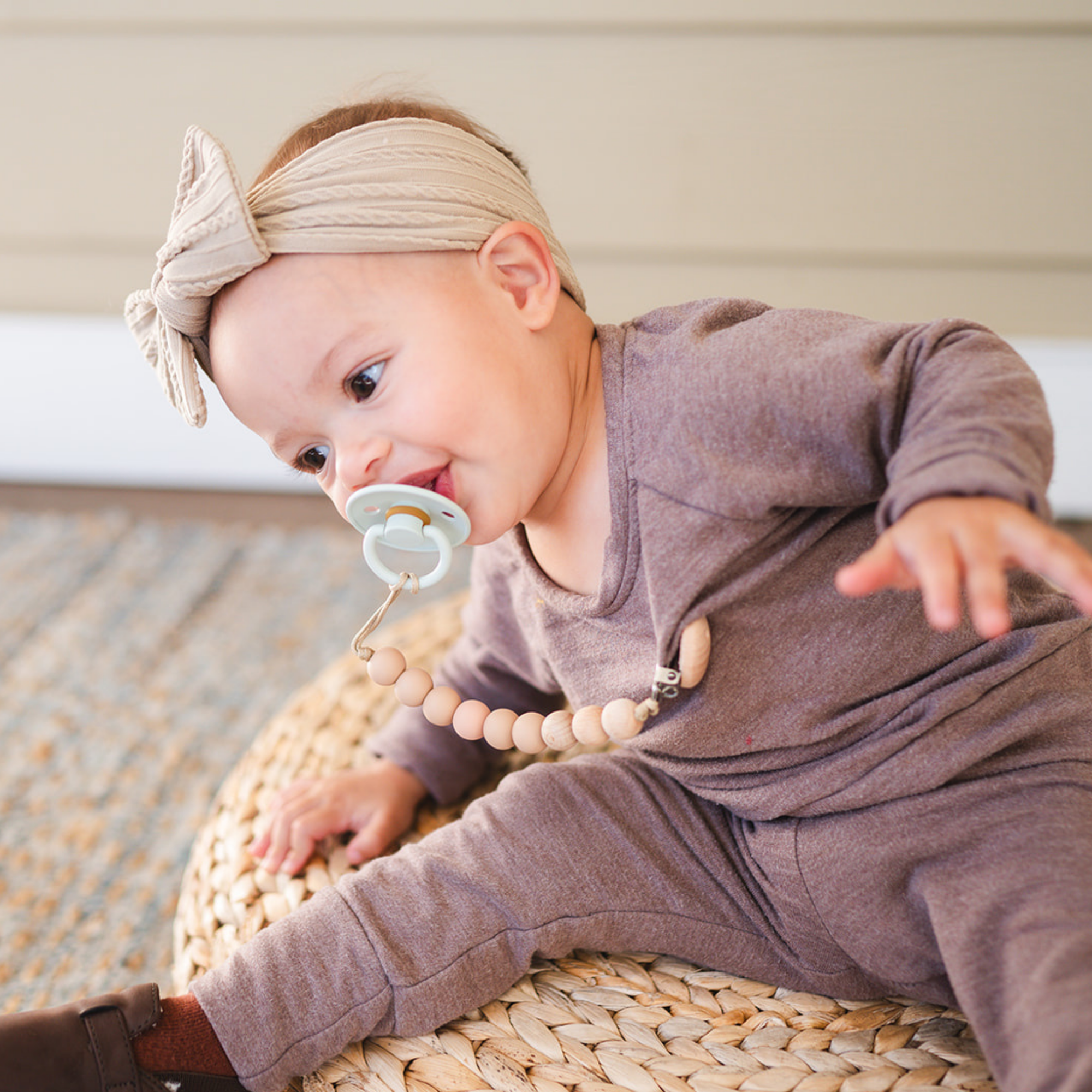 Beaded Wooden &amp; Silicone Pacifier Clip
