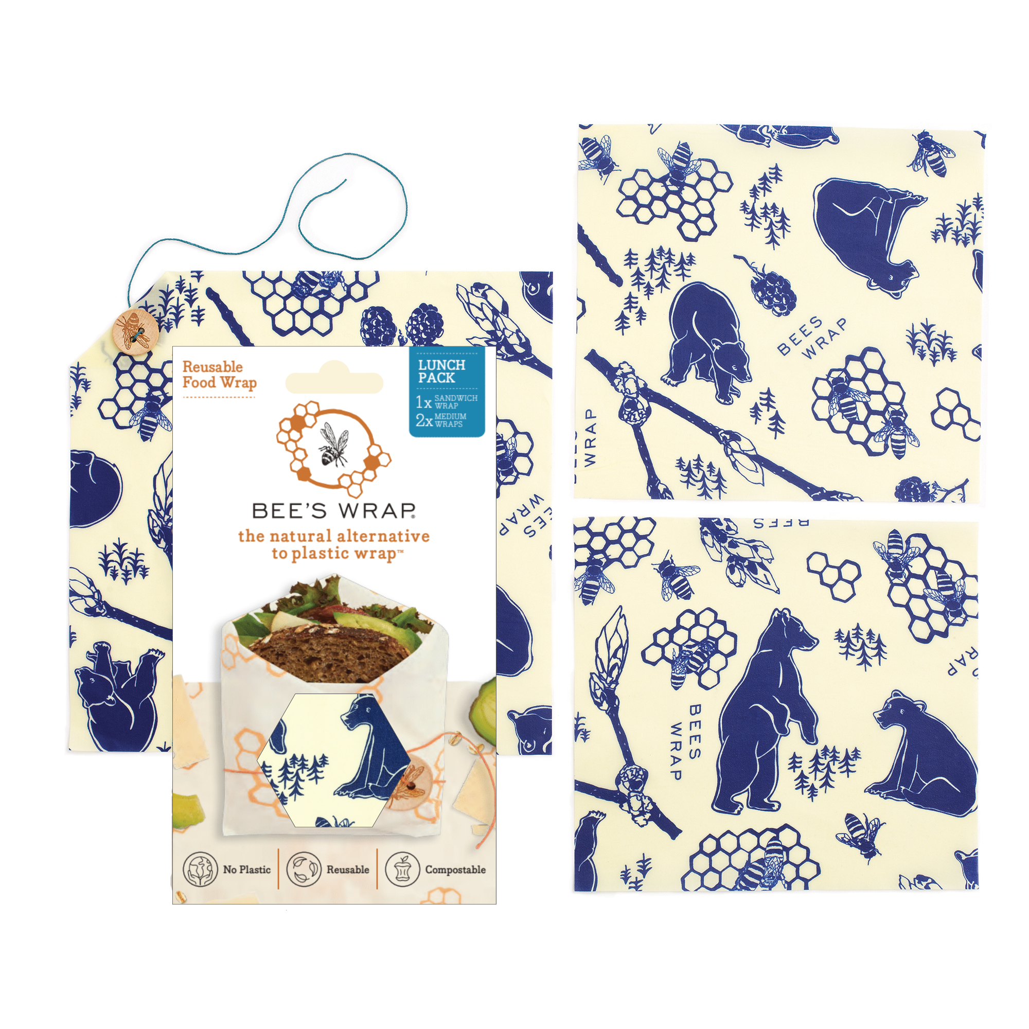 Bee's Wrap - Lunch Pack - Bees &amp; Bears Print