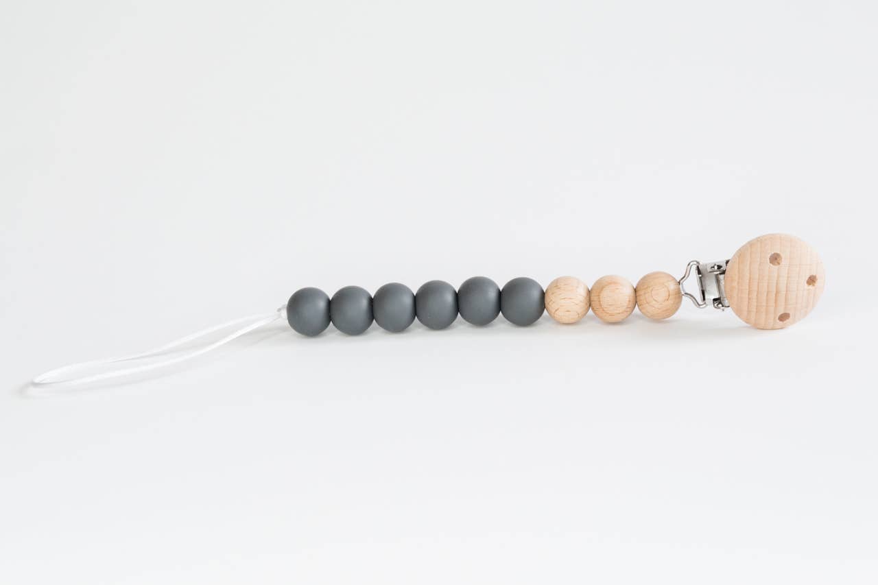 Beaded Wooden &amp; Silicone Pacifier Clip