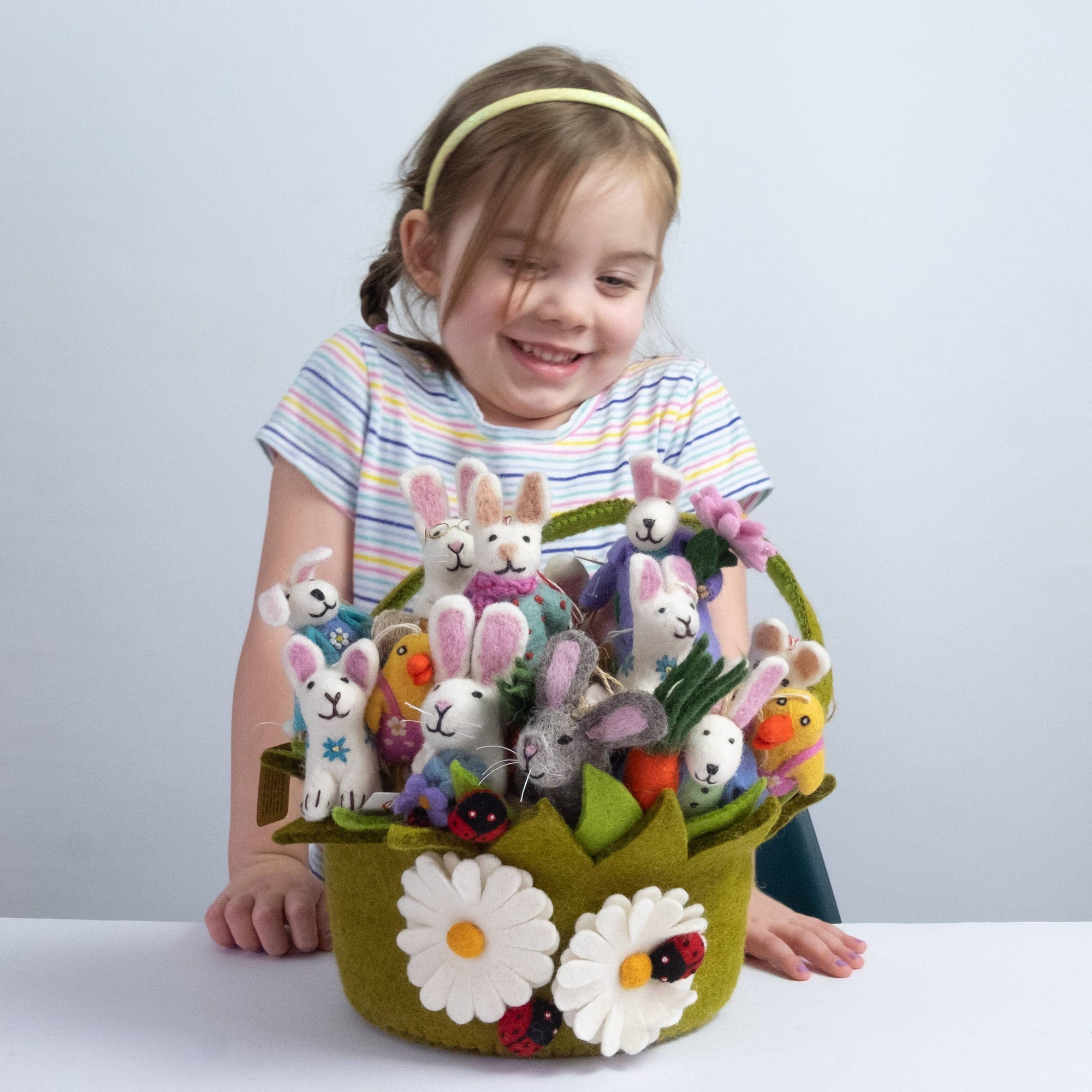 Easter Decor - Felt Easter Basket with Daisies and Ladybugs