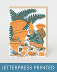 Mushroom Picking Gnome Letterpress Greeting Card by Phoebe Wahl