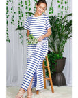 Striped Short Sleeve Maxi Dress with Side Slit