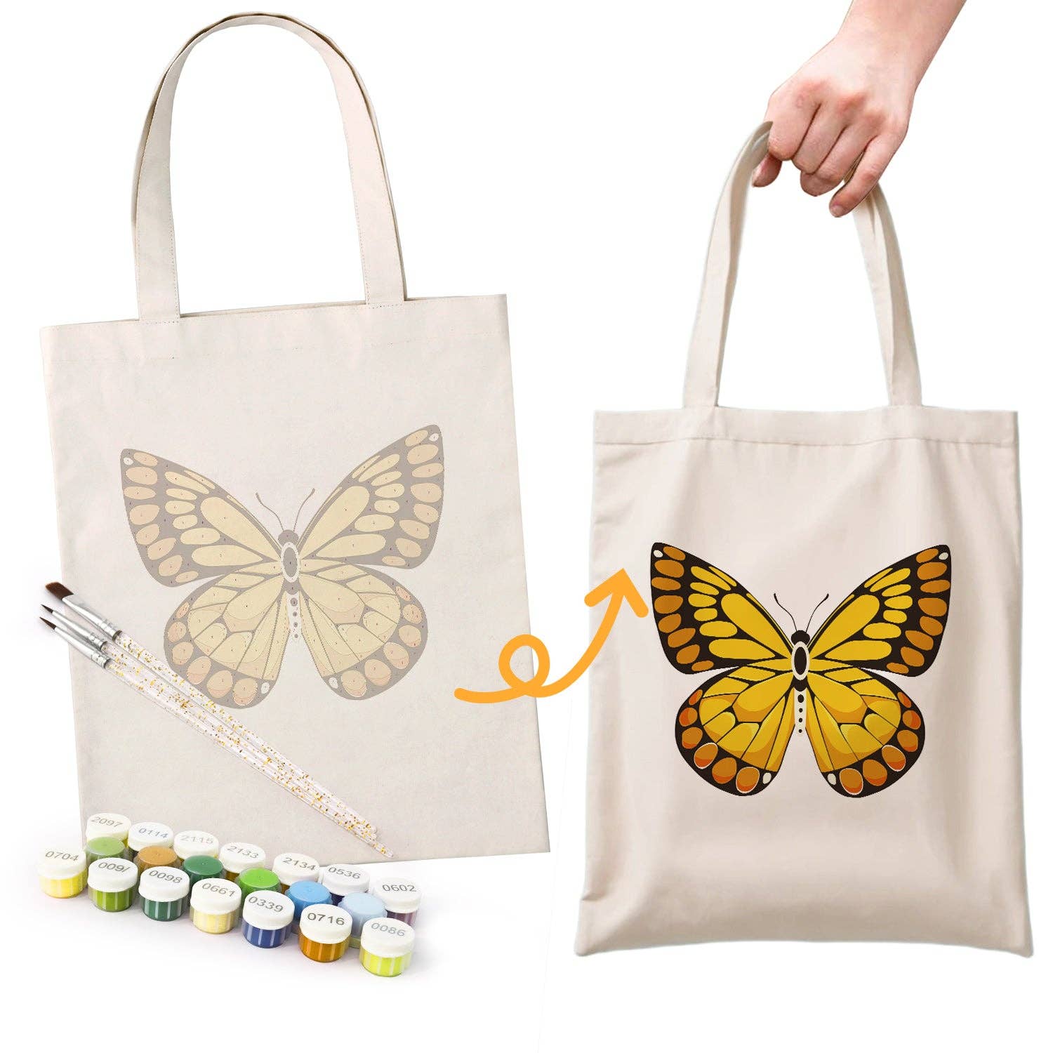 Paint Your Numbers - Golden Monarch Tote – Sunset Butterfly Edition Paint by Numbers Kit