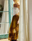 Lace Trim Asymmetrical Hem Satin Midi Skirt
