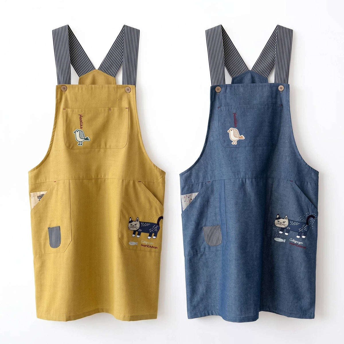 Kusuguru Japan Embroidered Cat Apron - Cute Cotton Smock