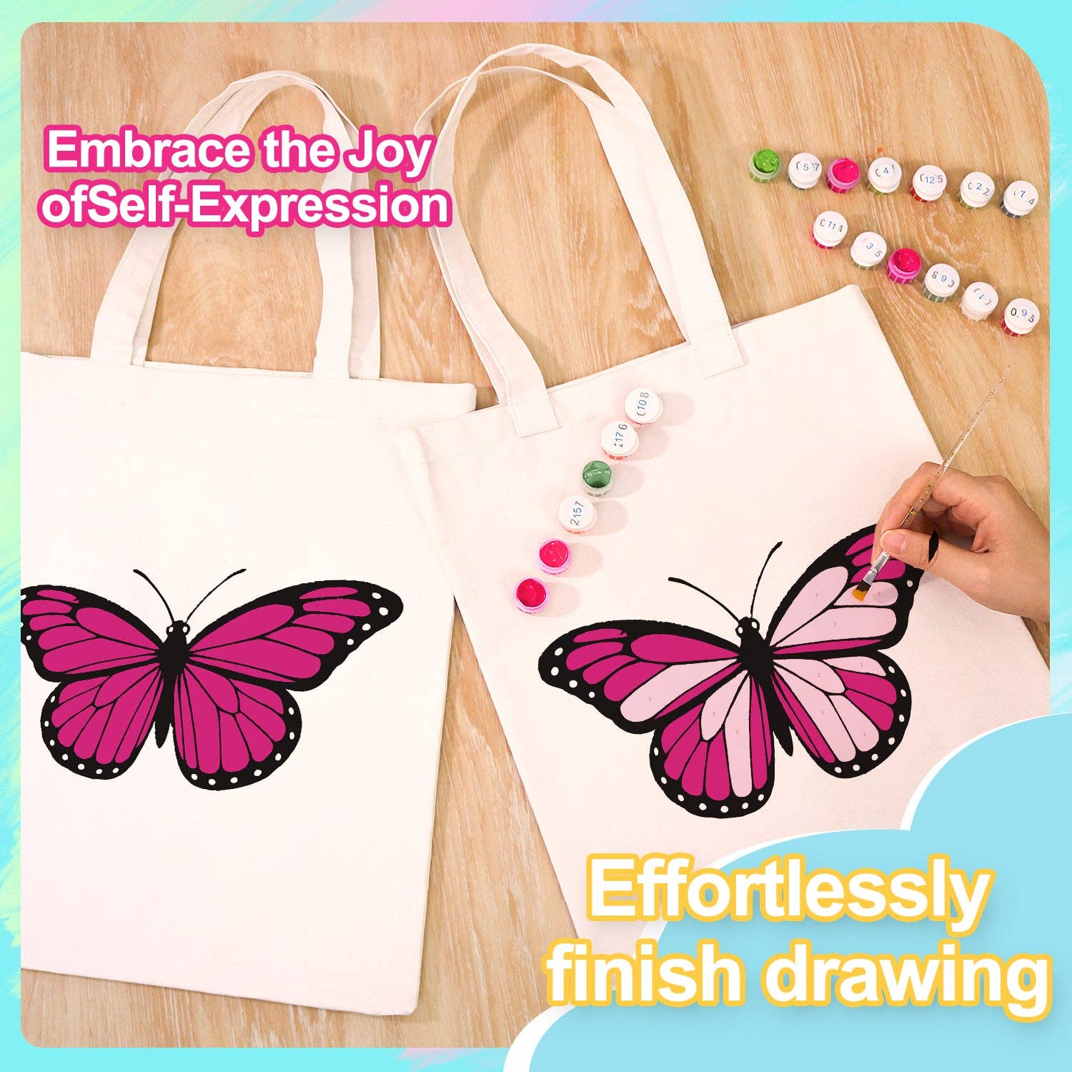 Paint Your Numbers - Pink Flutter Tote Paint by Numbers Kit