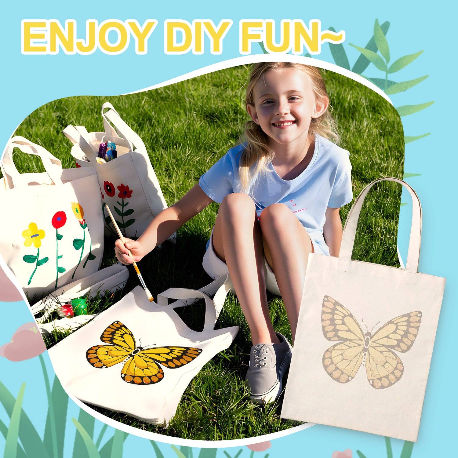 Paint Your Numbers - Golden Monarch Tote – Sunset Butterfly Edition Paint by Numbers Kit