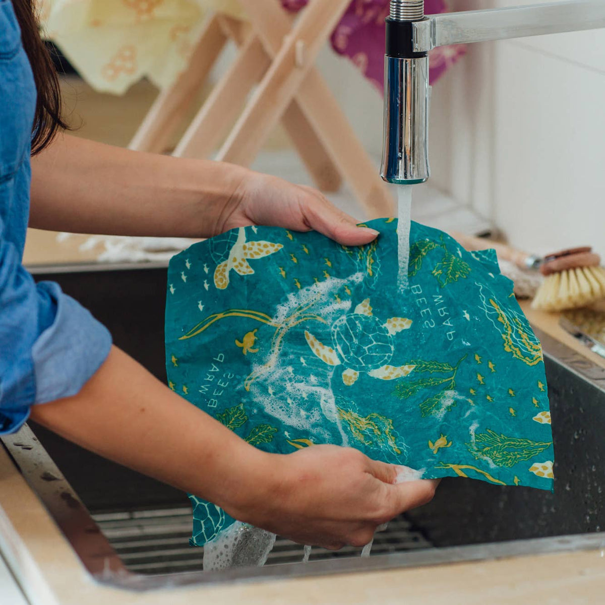 Bees Wrap Reusable Beeswax Food Wrap Roll - Ocean Print