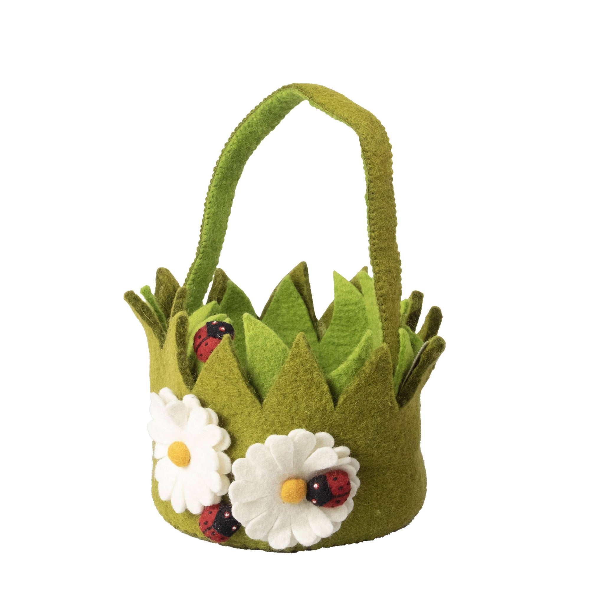 Easter Decor - Felt Easter Basket with Daisies and Ladybugs